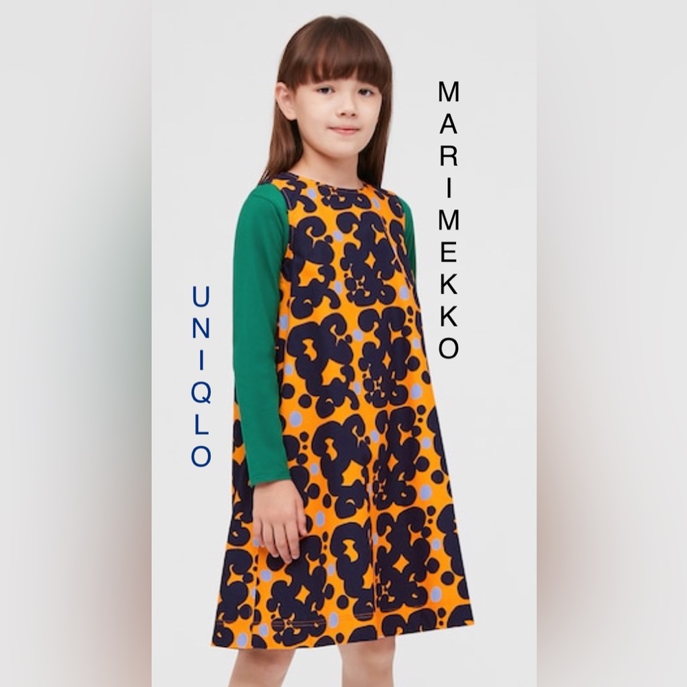 Marimekko Uniqlo Girls Orange and Black dress modern abstract